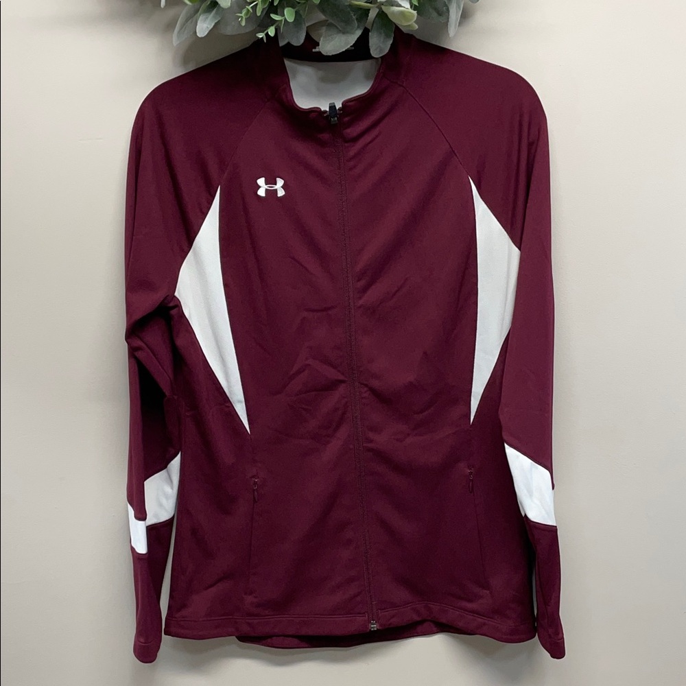 Under Armour All Season Gear Loose Fit Full Zip Warm Up Jacket Maroon Burgundy M
